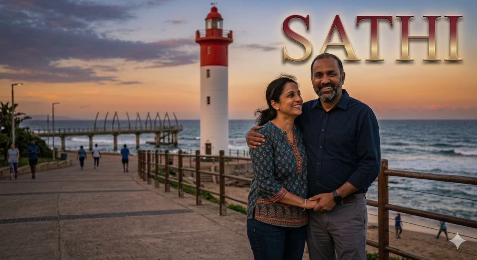 A South African Indian couple together on the Umhlanga promenade at sunset